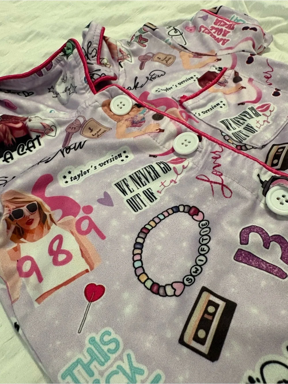Taylor Swift Light Pink and Purple Graphic Short Pajama Set for Kids